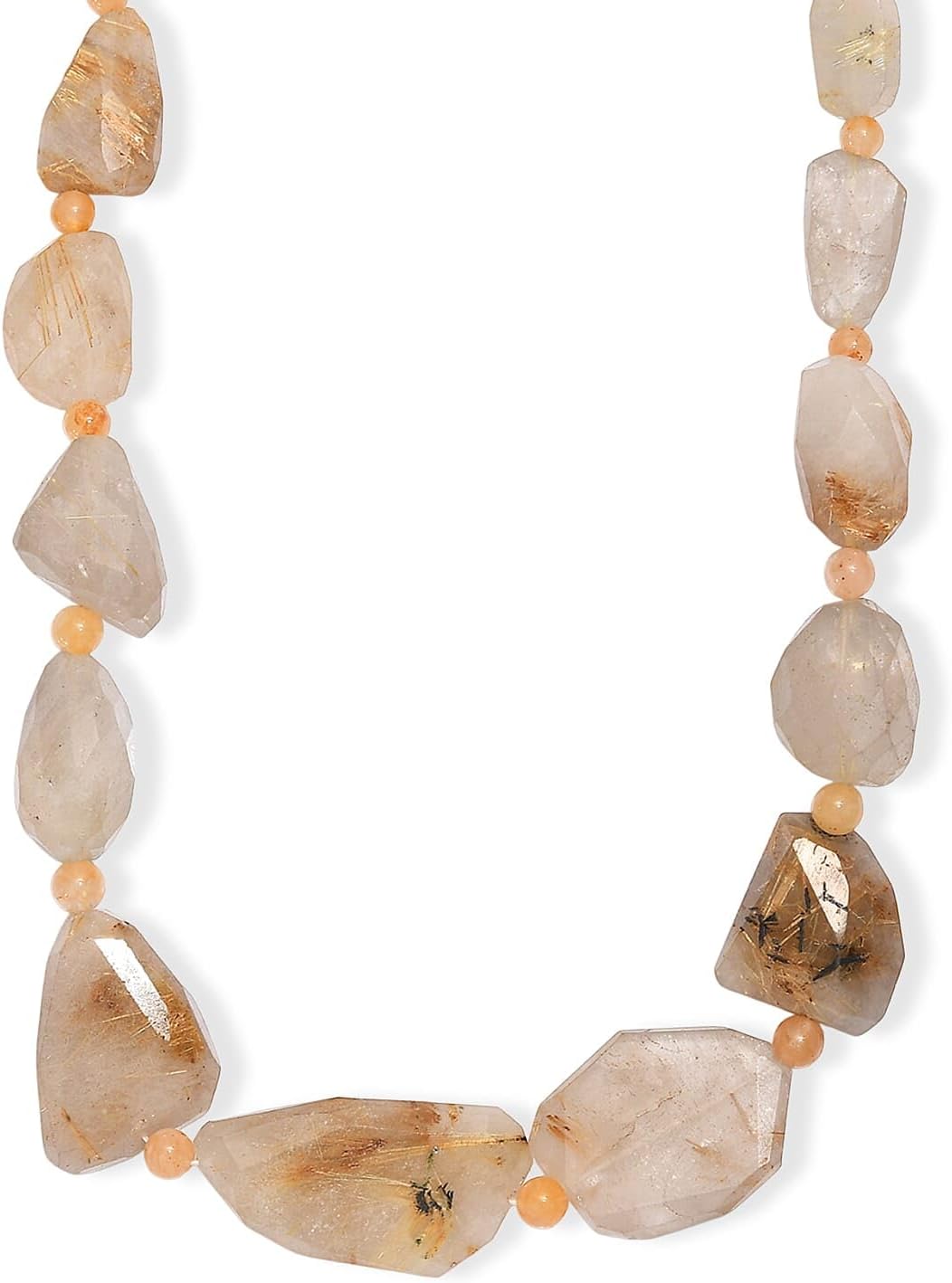 Yellow Aventurine Golden Rutilated Quartz Beaded Necklace Platinum Over 18"