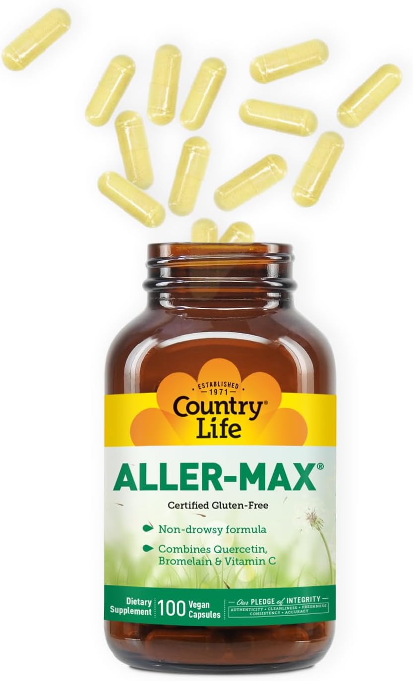 Country Life Aller-Max Quercetin & Bromelain, 100 Vegan Capsules | Non-drowsy formula with vitamin C, zinc, N-acetyl cysteine and a botanical blend