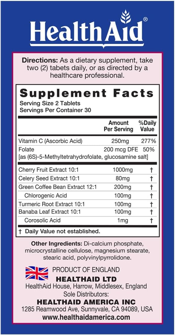 HealthAid Uriprinol® 60 Tablets – Twice‑Daily Antioxidant Uric Acid Cleanse with Montmorency Cherry, Celery Seed