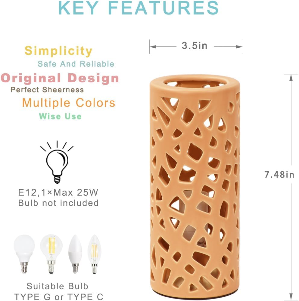 Nave Small Modern Terracotta Ceramic Table Lamp, Kids Night Nursery Table Lamp, 3.14H7.48IN, Bulb Excluded, Terracotta Carving Bird Nest