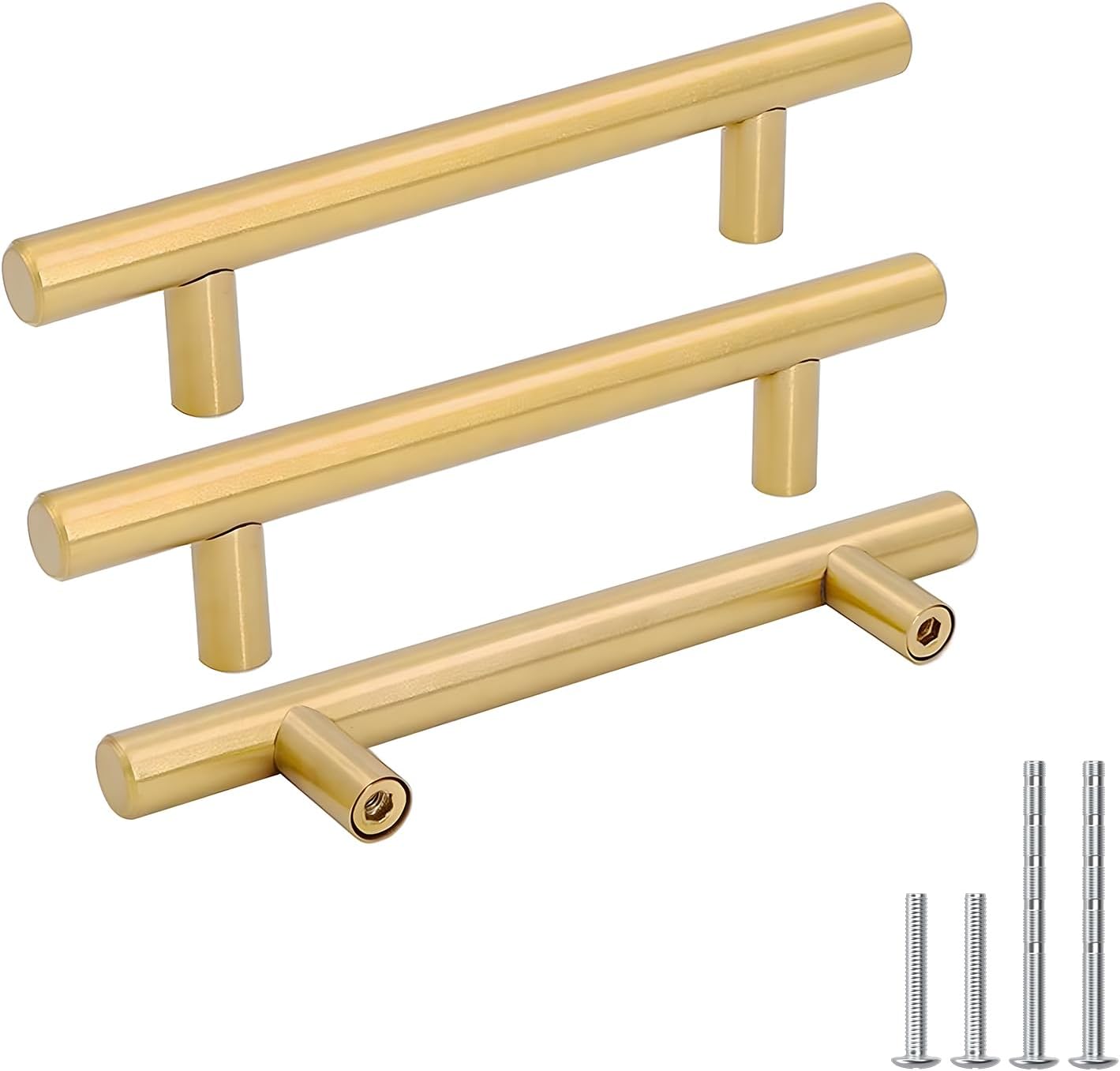Goldenwarm 5 Pack 3 inch Gold Cabinet Handles Brushed Gold Cabinet Pulls | Gold Dresser Drawer Handles Stainless Steel Drawer Pulls for Kitchen Bathroom Bedroom, Easy to Install