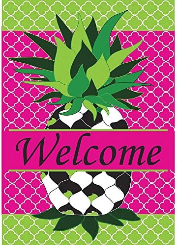 Whimsy Quatrefoil Pineapple Friendship 18 x 13 Rectangular Double Applique Small Garden Flag