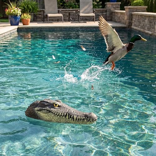 Pond Floating Alligator Head Decoy, Outdoor Pools Float Fake Gator Head Duck Detterent for Pool, Crocodile Head for Decorations, Swimming Pool