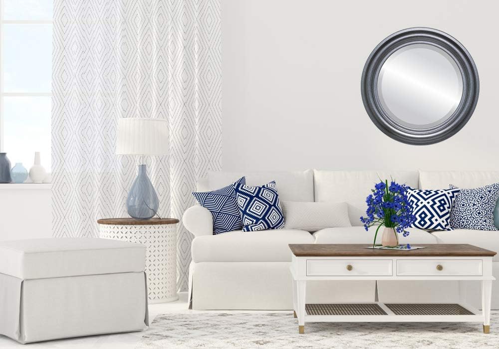 OVALCREST Round Beveled Wall Mirror for Home Decor - Philadelphia Style - Rubbed Bronze - 22x22 Outside Dimensions