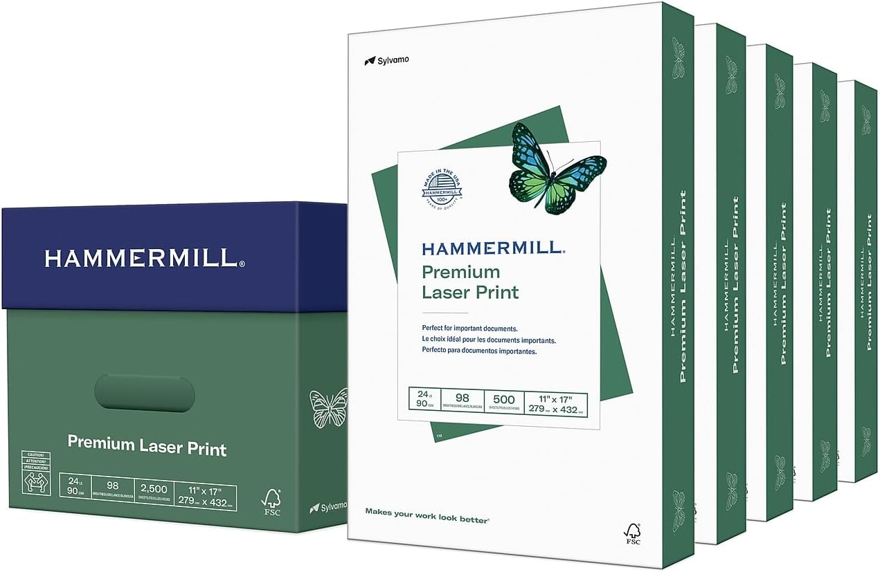 Hammermill Printer Paper, Premium Laser Print 24 lb, 8.5 x 11-5 Ream (2,500 Sheets) - 98 Bright, Made in the USA, 104640C