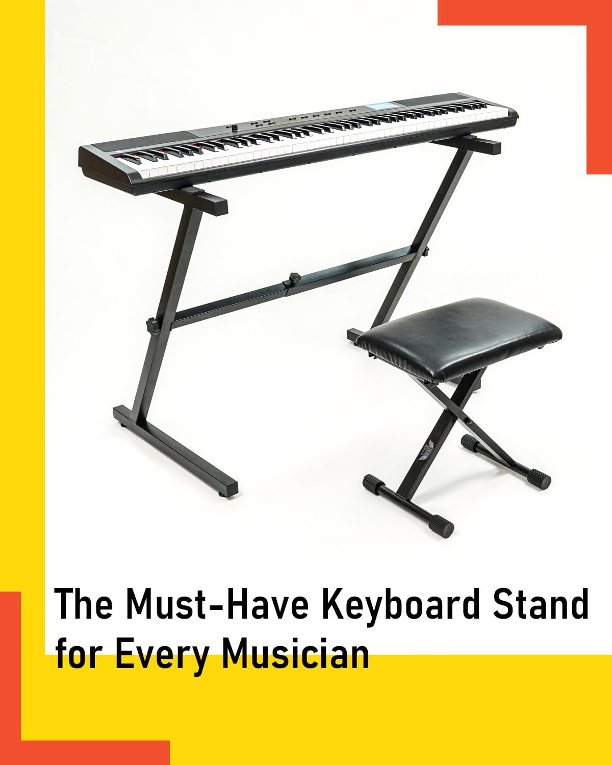 Stage Rocker Single-X Style Classic Folding Keyboard & Digital Piano Stand, Adjustable Width & Height, Durable & Sturdy, Easy to Assemble for Travel/Storage, Sleek Black, Powered by Hamilton(SR524000)
