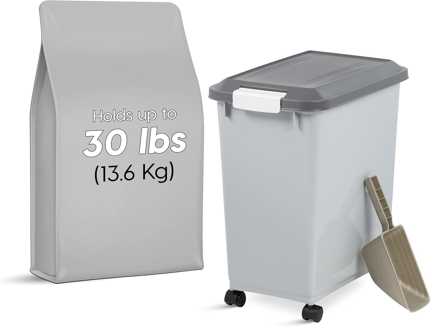 IRIS USA Dog Food Storage Container, Up to 30 lbs, Navy/Pearl, Made in USA | Wheels for Mobility, Airtight Seal, BPA-Free, Best for Bird Seed, Cat food, Cat Litter, Chicken Feed, Pellets