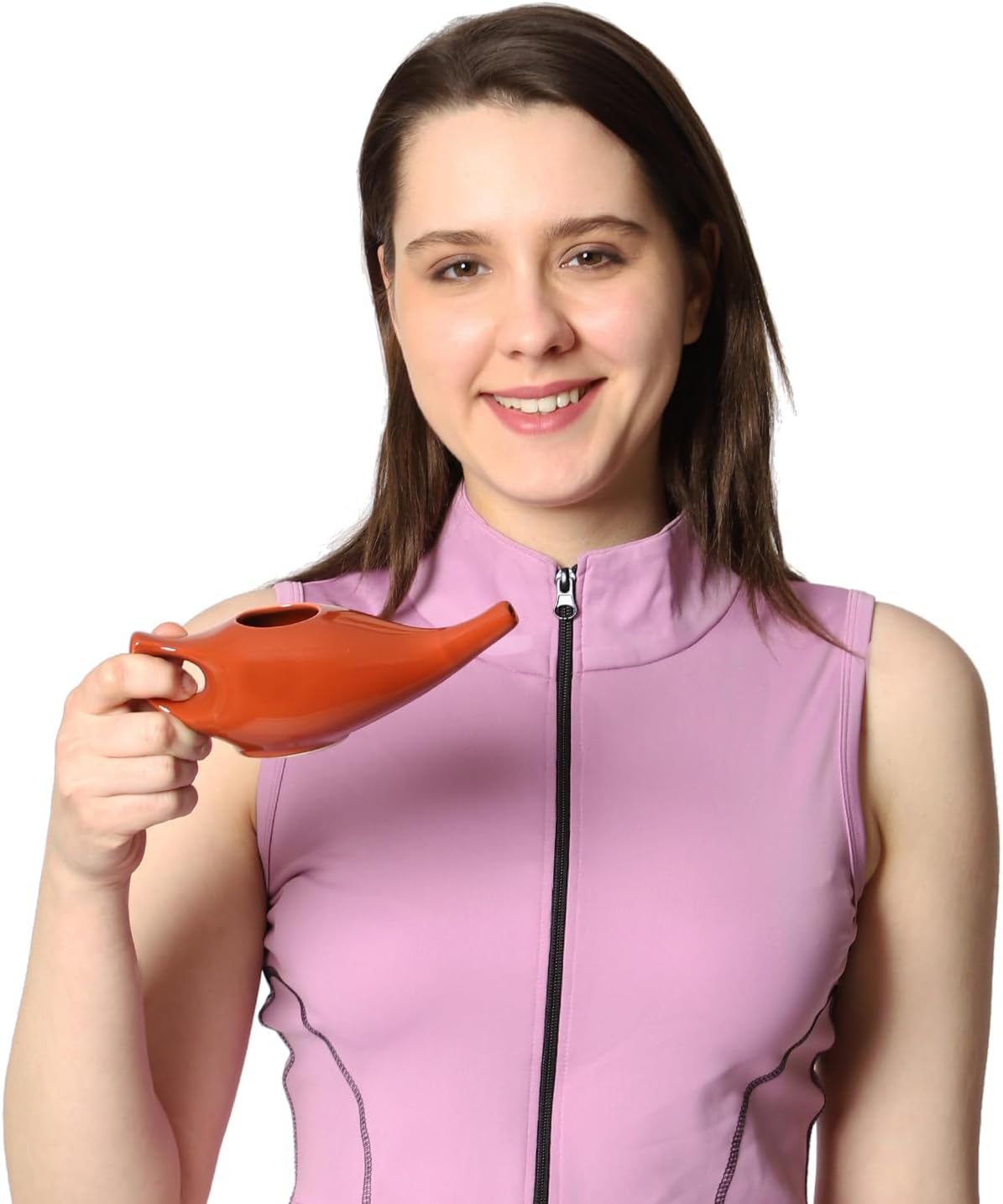 HealthGoodsIn Ceramic Neti Pot, Dishwasher Safe, Premium Handcrafted with 2 Silicone Nozzle and Salt for Sinus - 225 Ml. Capacity (Brown)