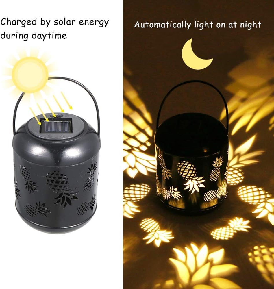 Lixada Outdoor Lighting Solar Powered LEDs Lawn Light Hollowed-Out Pineapple Design Hanging Landscape Decoration Lamp for Patio Garden Courtyard