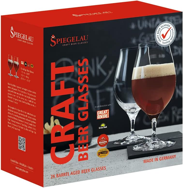 Spiegelau Barrel Aged Tulip Beer Glasses, Stylish Crystal Drinking Glasses for Craft Beers, Stouts, Belgian Ales, Sours, Cocktails, Gifts for Men, Bachelor Party, Elegant Glassware, 17.7 oz, Set of 2