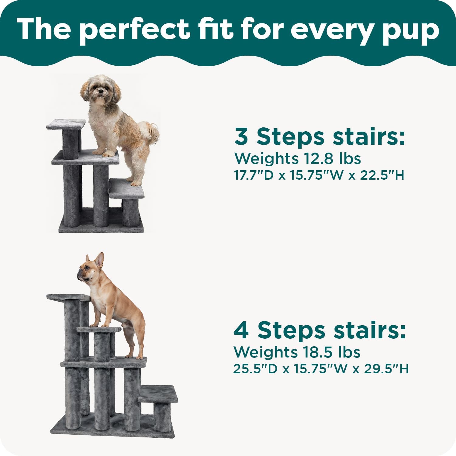 Furhaven Steady Paws Multi-Step Pet Stairs for High Beds & Sofas - Cream, 3-Step