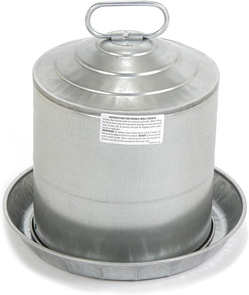 Little Giant® Double Wall Metal Poultry Fount | Poultry Waterer | Heavy Duty Galvanized Steel Waterer | Made in USA (Silver, 3 Gallon)