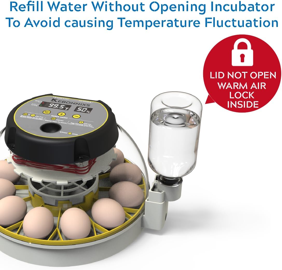 KEBONNIXS 12 Egg Incubator with Humidity Display, Egg Candler, Automatic Egg Turner, for Hatching Chickens