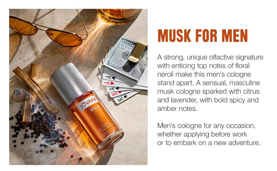 Jovan Musk for Men Eau de Cologne Spray 3 fl oz (Pack of 1), Notes of Carnation, Lavender, and Amber, Men's Fragrance, Long Lasting, Everyday Fragrance, Travel Size