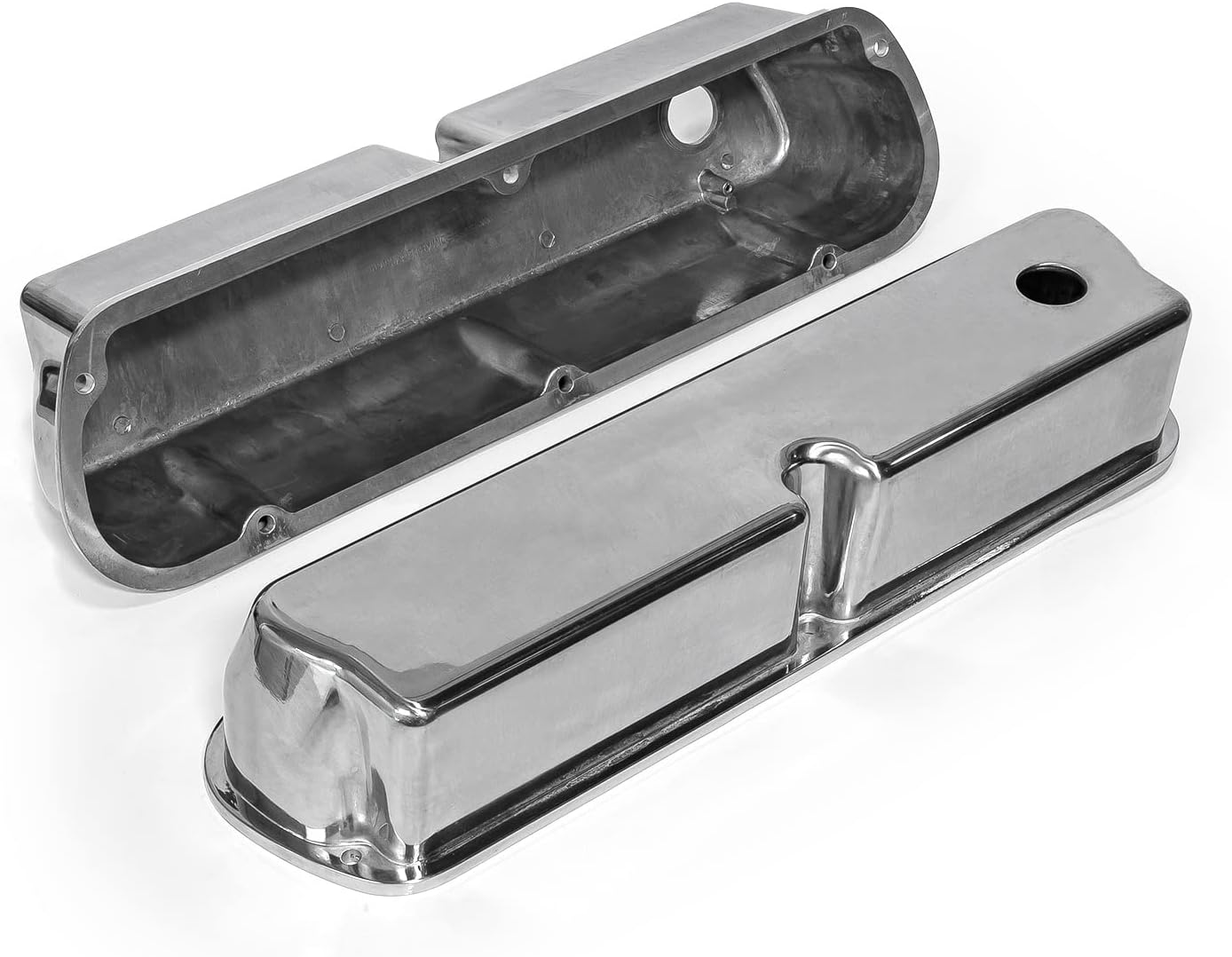 Speedmaster PCE314.1083.01 Compatible with Ford SB 289 302 351 Windsor Polished Aluminum Plain Valve Covers - Tall w/Hole