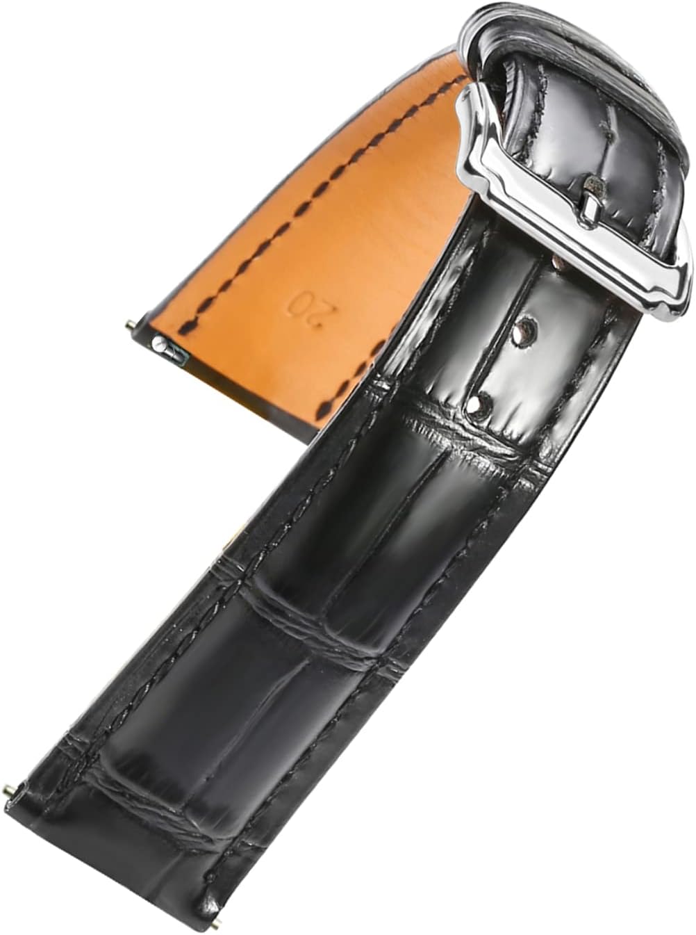 Moran Genuine Leather Watch Band 18mm 19mm 20mm 21mm 22mm 23mm 24mm Calf Grain Watch Strap for Men and Women 18mm Black-Silver Buckle