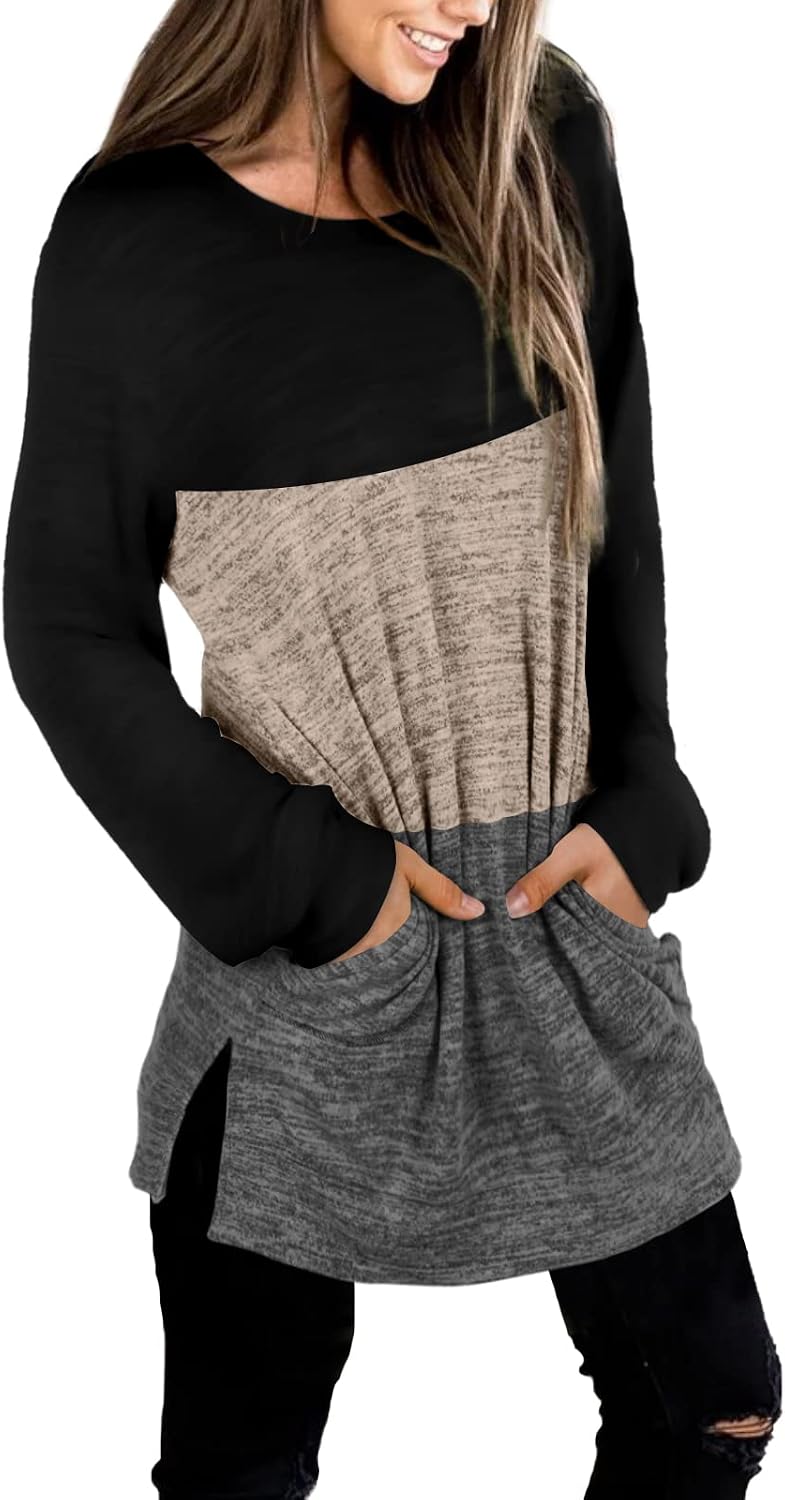 XIEERDUO Womens Casual Sweatshirts Long Sleeve Shirts Oversized With Pocket Tunic Tops S-3XL