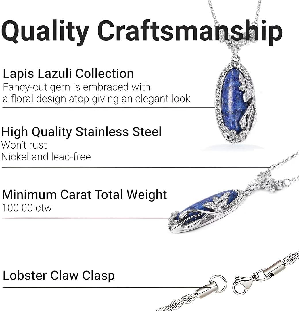 Shop LC Blue Lapis Lazuli Pendant Necklace for Women, Stainless Steel