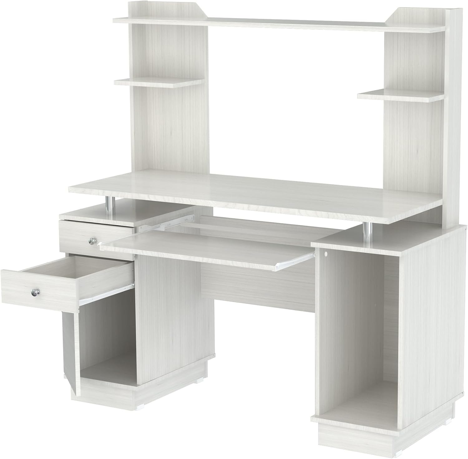 Inval America Computer Work Center with Hutch, Pull-Out Keyboard Tray, Drawers, Desk Workstation, 53.5"H x 48.62"W x 19.5"D, Washed Oak