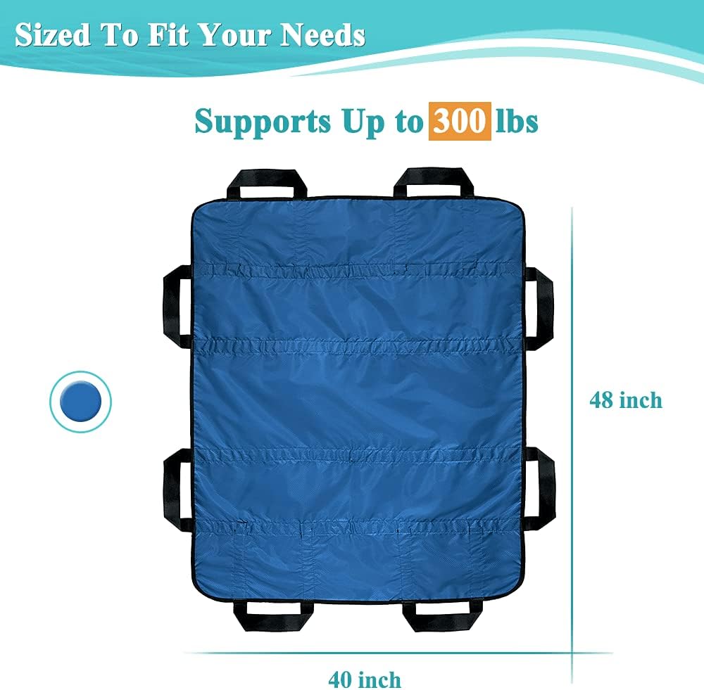 NEPPT Positioning Pad Draw Sheet Patient Transfer Board Lift Sheet Slide Protective Hospital Bed Mat with Handles for Incontinence, Bariatric, Elderly - Reusable & Washable (Blue-39" x 46")