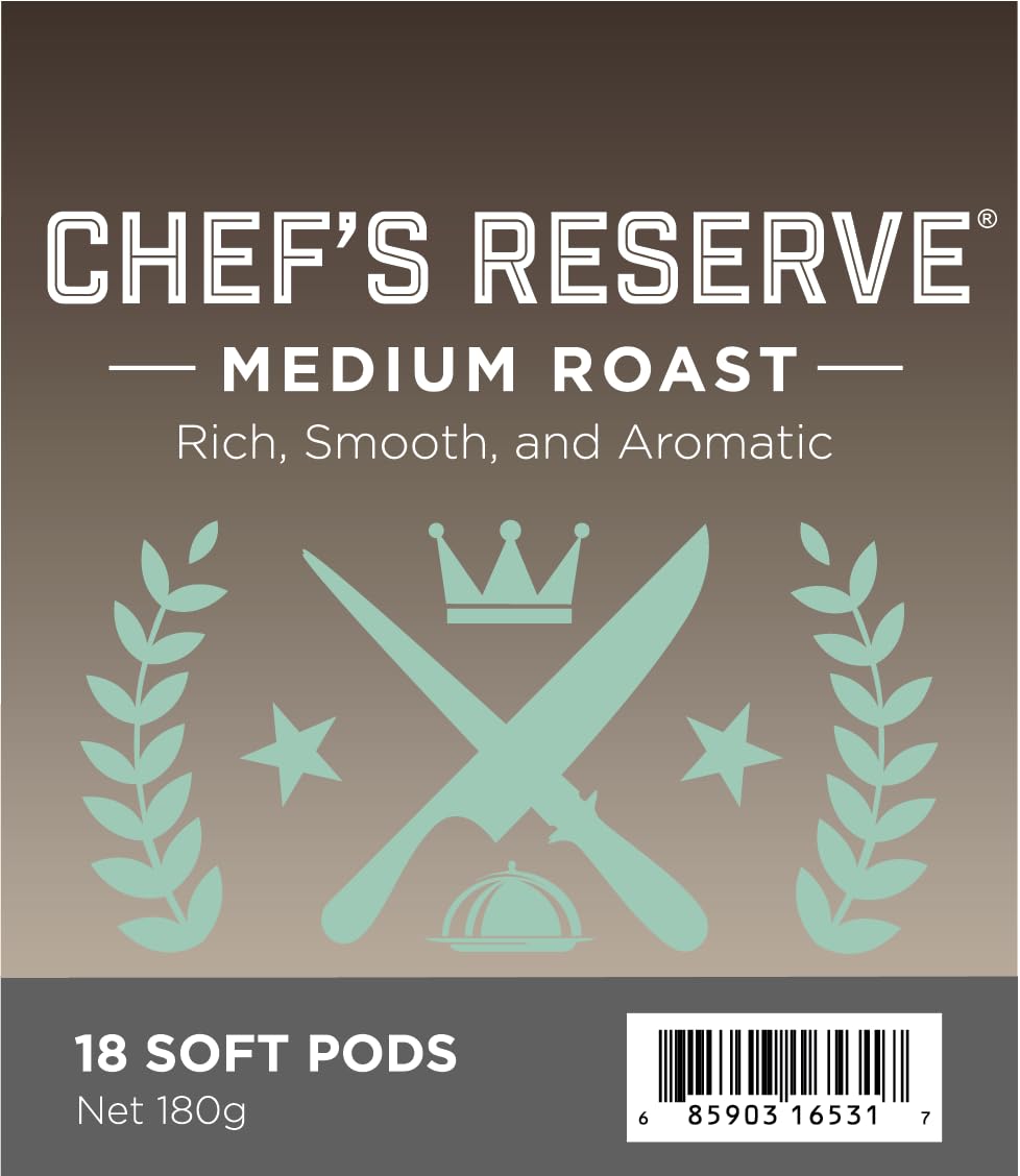 Wolfgang Puck Coffee, Chef's Reserve, Medium Roast, 9.5 Gram Soft Pods, 18 Count (Pack of 1)