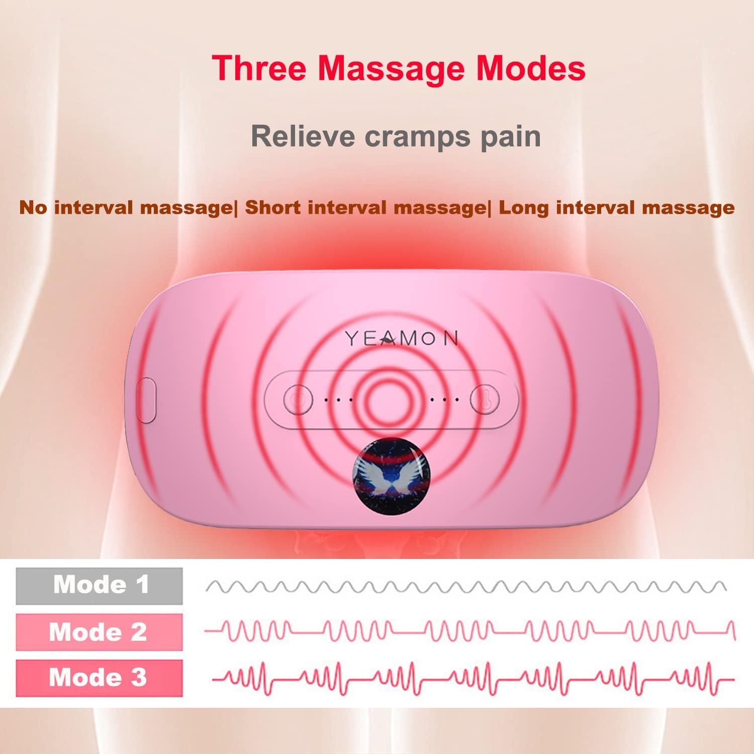 Portable Cordless Heating Pad, Electric Waist Belt Device, Fast Heating Pad with 3 Heat Levels and 3 Massage Modes, Back or Belly Heating Pad