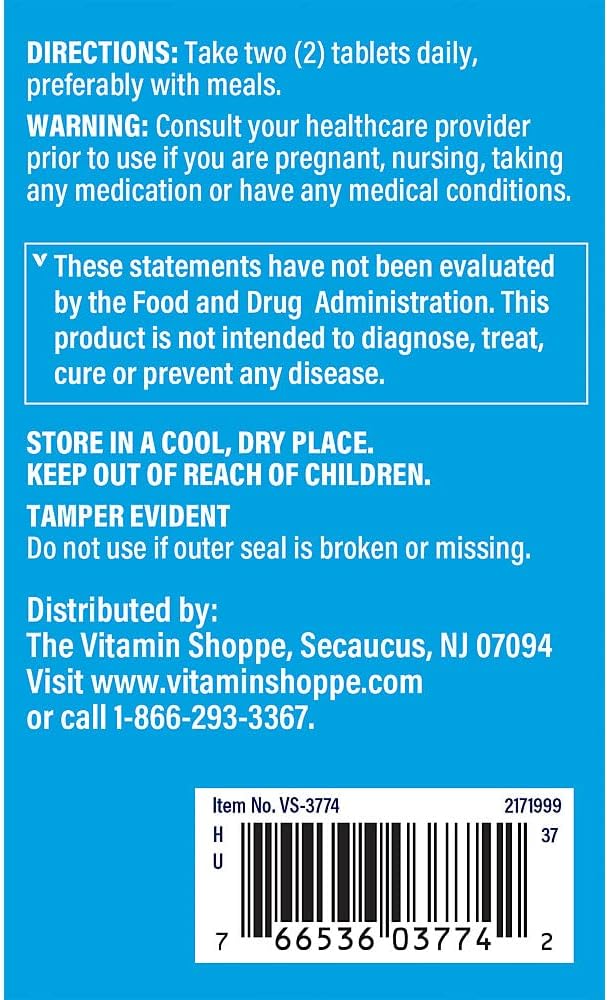 The Vitamin Shoppe Brand Calcium, Magnesium, Zinc & Vitamin D3, 100 Tablets
