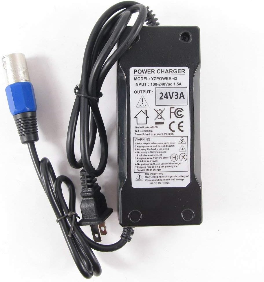 24V 3A Charger, Battery Adapter, Mongoose, Jazzy, GT, eZip, Go-Go Elite Traveller, Shoprider, Jazzy Select 6 Ultra
