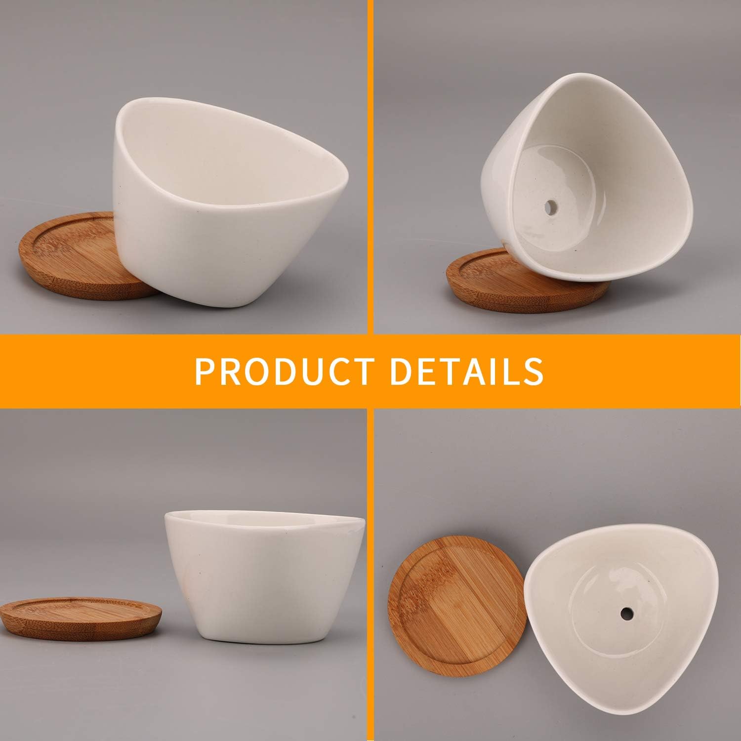 Succluent Pots ，Small Flower Pots Planter Pots with Drinage,Ceramic Flowers Pots with Bamboo Tray for Cactus(12 Pack)
