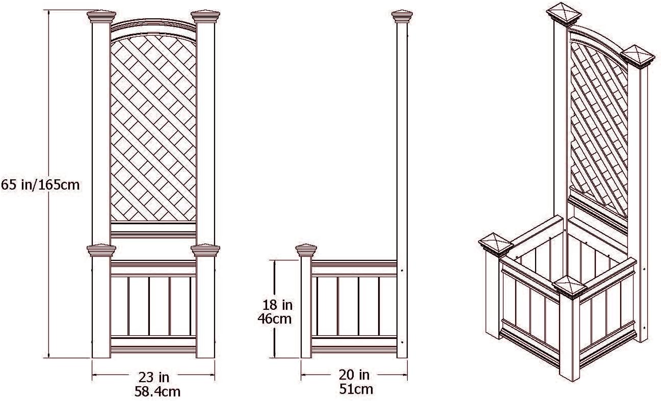 Kensington 23"W x 20"L Vinyl Planter Box with Trellis