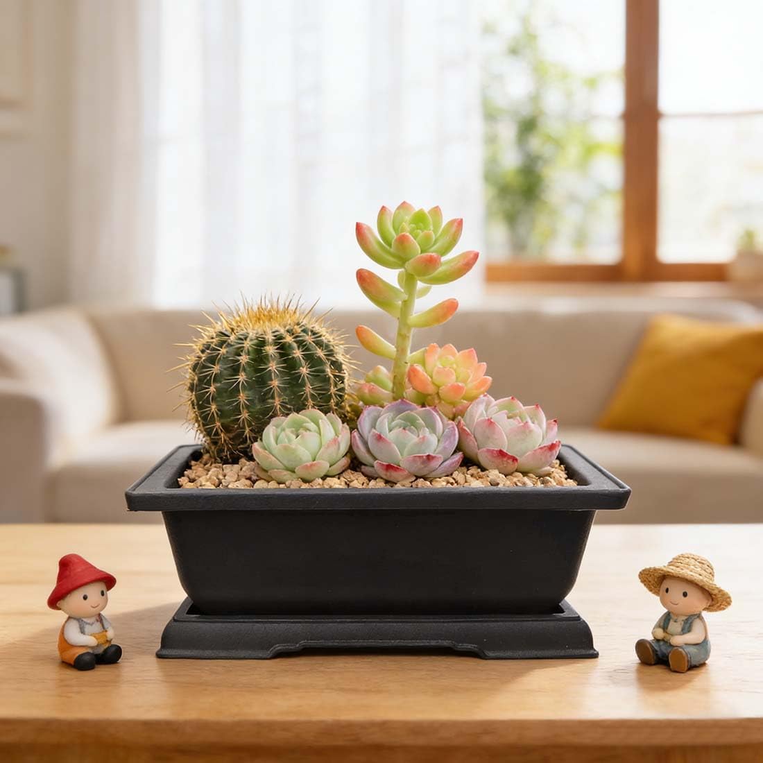 MUZHI 6PCS/Pack Retro Style Basin Plastic Flower Pot 6.5 Inch Flower Bonsai Tree Plant Bowl Nursery Pots Maceta Cuadrada Simulational Purple Sands Pots with Tray Rectangle Small