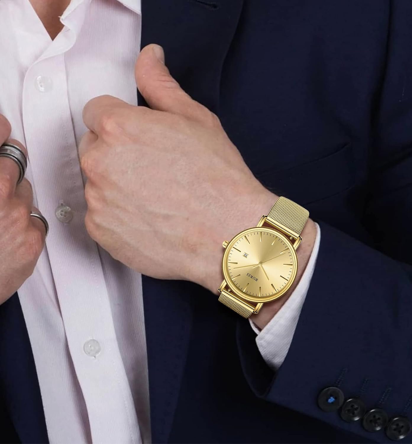 BUREI Men Wrist Watches Fashion Minimalist Thin Analog Quartz Waterproof Watches for Men, Refined Gifts for Men, Boyfriend, Husband, Dad