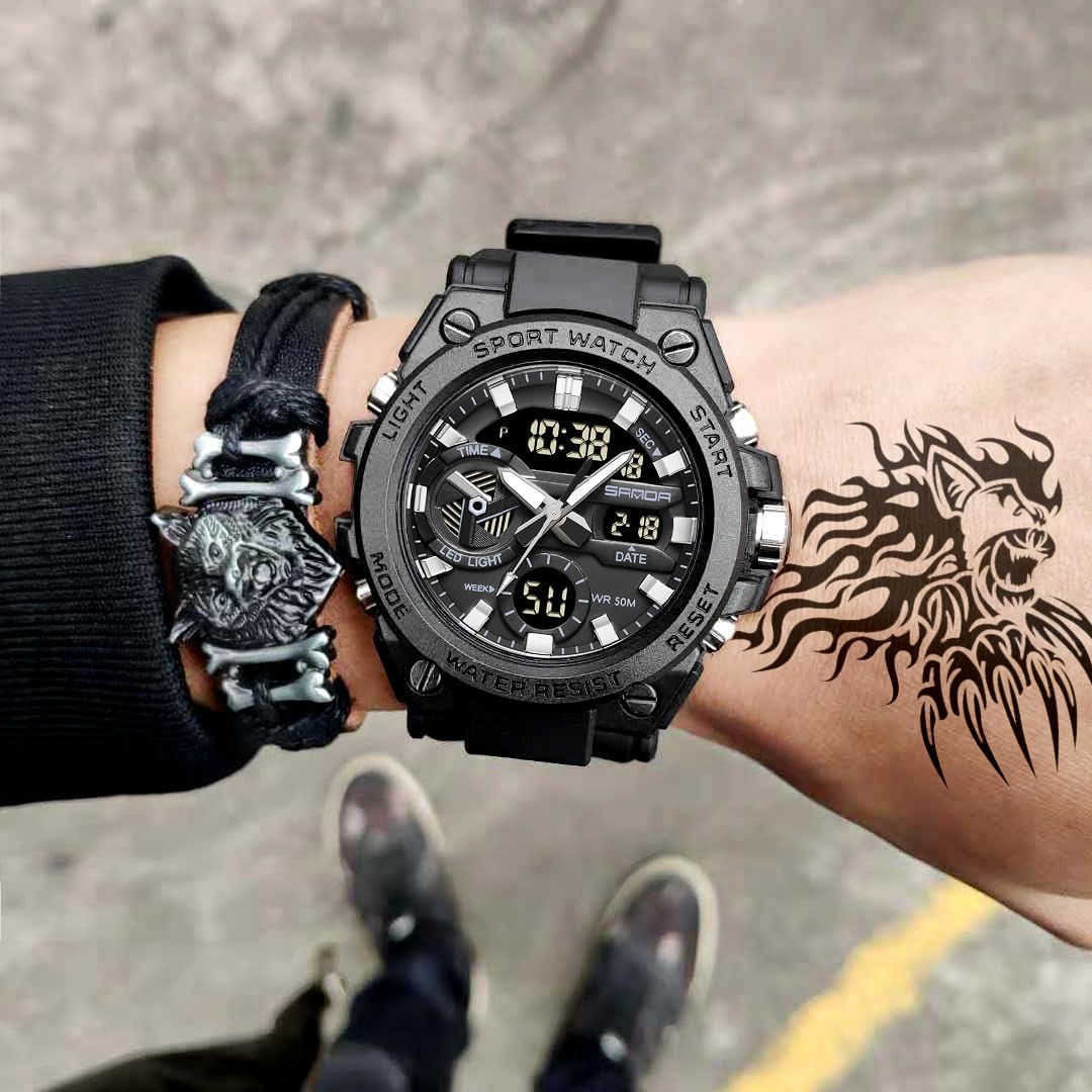KXAITO Men's Watches Sports Outdoor Waterproof Military Watch Date Multi Function Tactics LED Alarm Stopwatch
