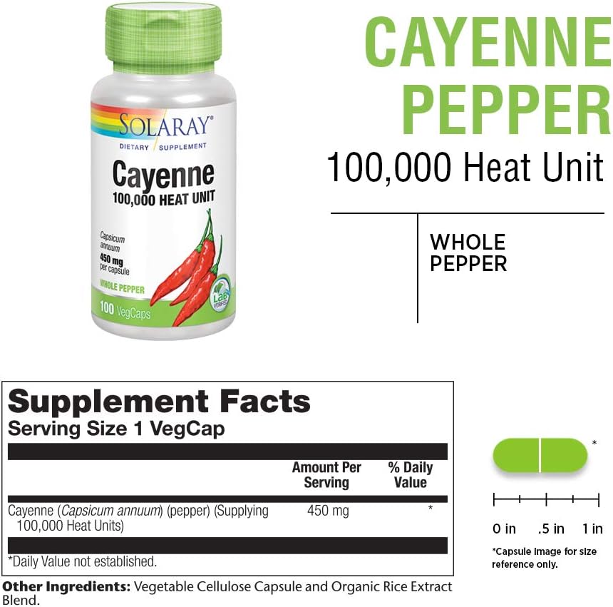 Solaray Cayenne 100,000 Heat Units, Capsaicin Supplements, 100 VegCaps