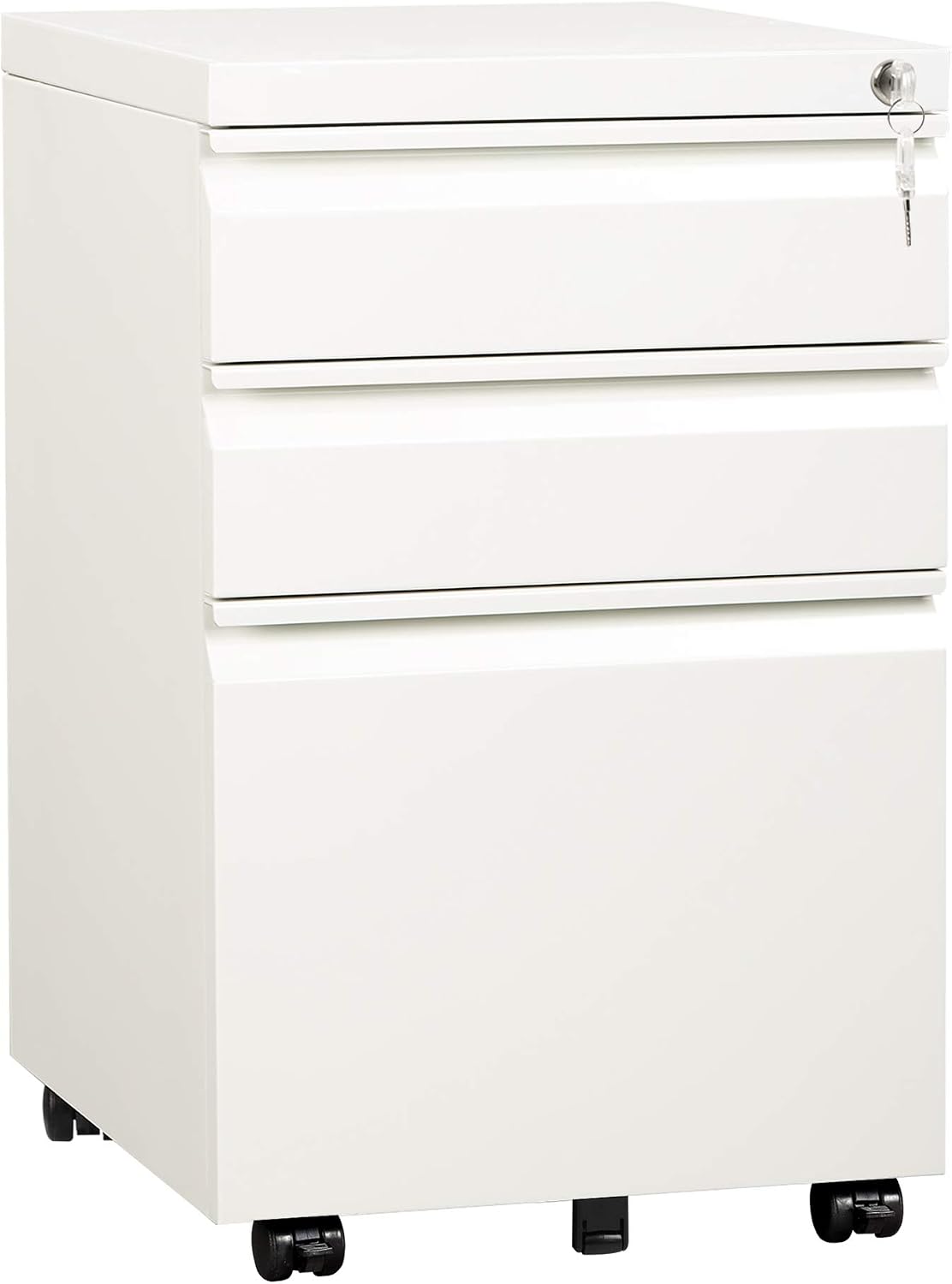 DEVAISE 3 Drawer Mobile File Cabinet with Lock, Under Desk Metal Filing Cabinet for Home Office/Legal/Letter/A4 File, Fully Assembled Except Wheels, Black