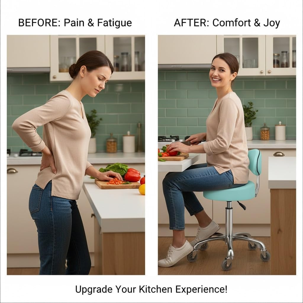 Kaleurrier Rolling Stool with Back Rest: Swivel Chair Adjustable Height