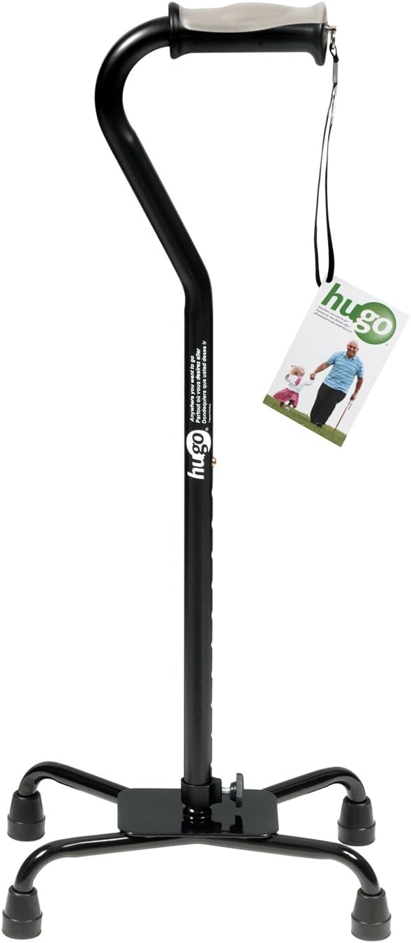 Hugo Mobility Adjustable Quad Walking Cane for Everyday Use, Ebony | Adjustable Quad Cane Offers Stable Base for Confident, Everyday Walking Support and Independence at Home