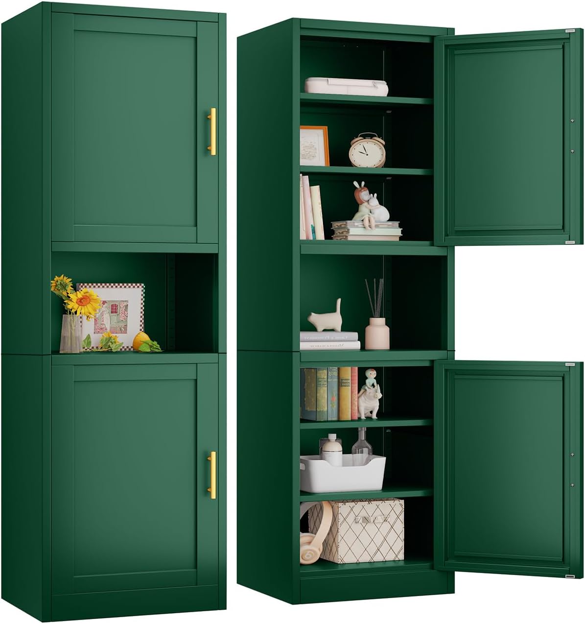 pozdeg 67" Tall Narrow White Metal Storage Cabinet | 2 Doors, 4 Adjustable Shelves, Freestanding Slim Pantry Organizer for Bathroom Kitchen Living Room