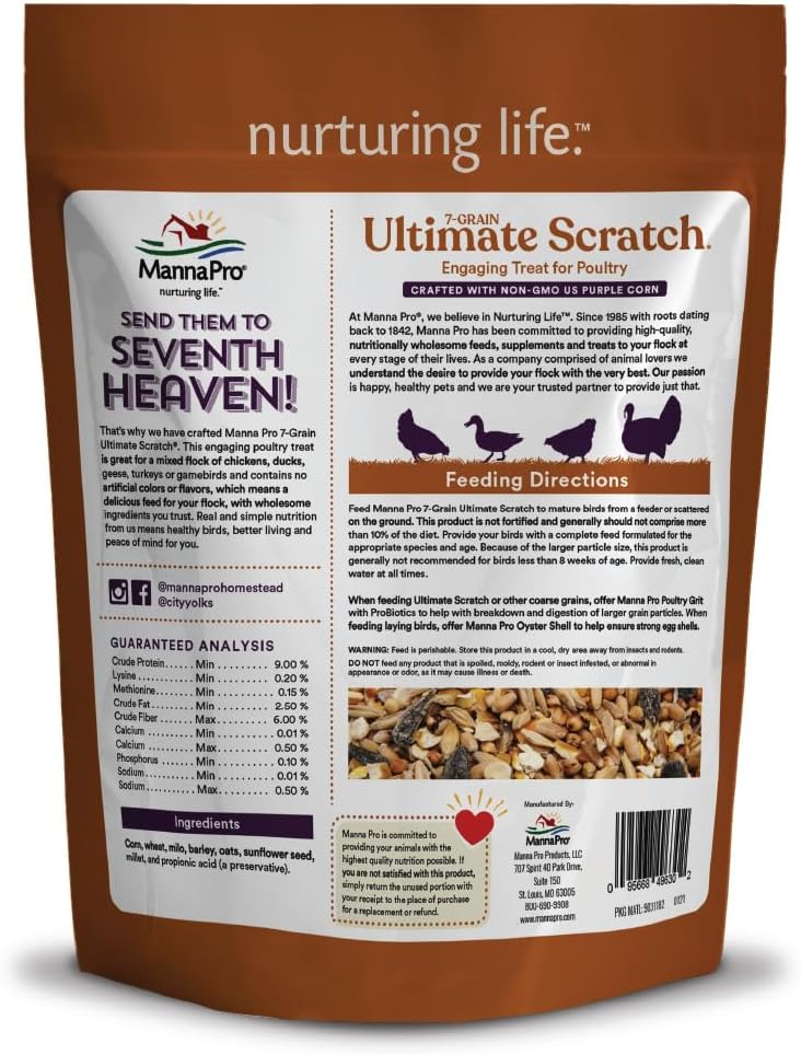 Manna Pro 7-Grain Ultimate Chicken Scratch Treat, Non-GMO, 10 lb Bag | 7-Grain Scratch Treat Blend, Non-GMO Ingredients, Natural Multigrain Recipe