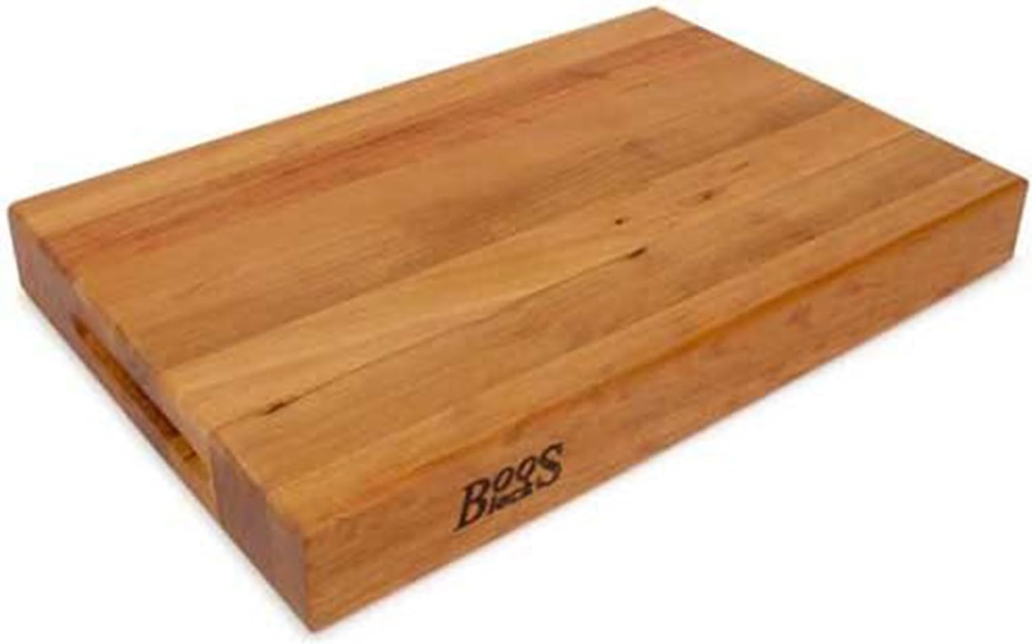 John Boos Handle Boards Series Rectangular Wooden Maple Cutting Board 24”x18” – 2.25” Thick, 30-lb Reversible Butcher Block with Juice Groove, Edge-Grain & Metal Handles