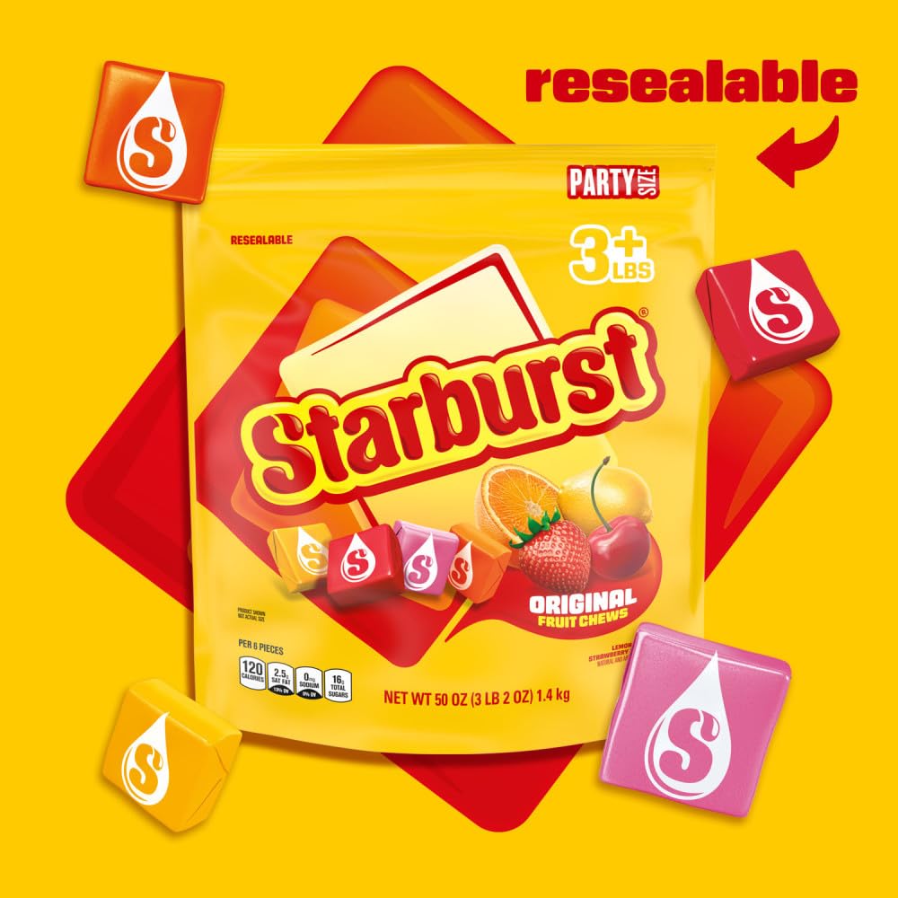 STARBURST Original Full Size Fruit Chews Chewy Candy Bulk 36 Packs, 2.07 oz | Soft fruit chews in full size packs, great for birthdays, desserts, road trips and pantry snacking, lunch box, bulk candy