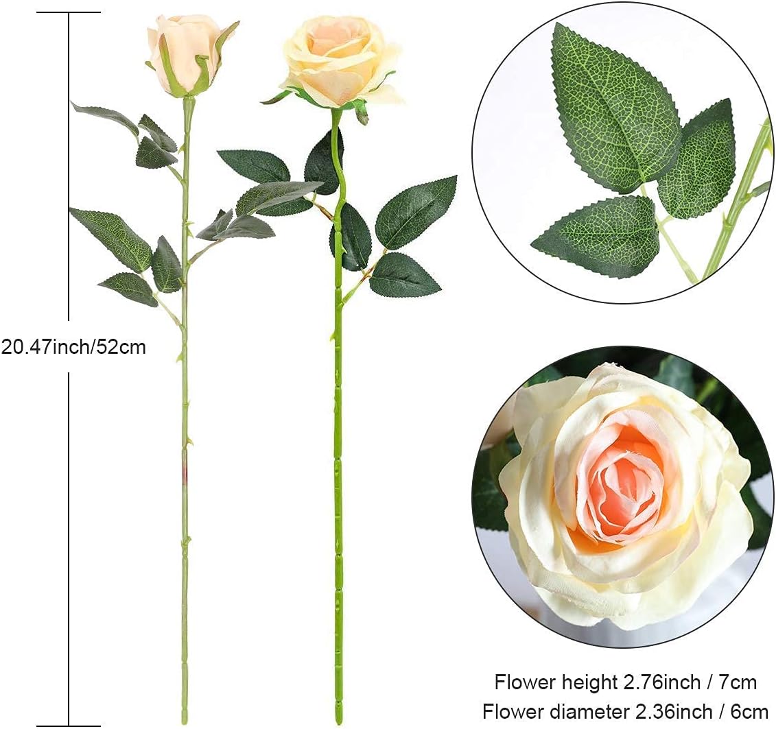 Hawesome 12PCS Artificial Silk Flowers Realistic Roses Bouquet Long Stem for Home Wedding Decoration Party (Yellow, 6 Flowers 6 Buds)