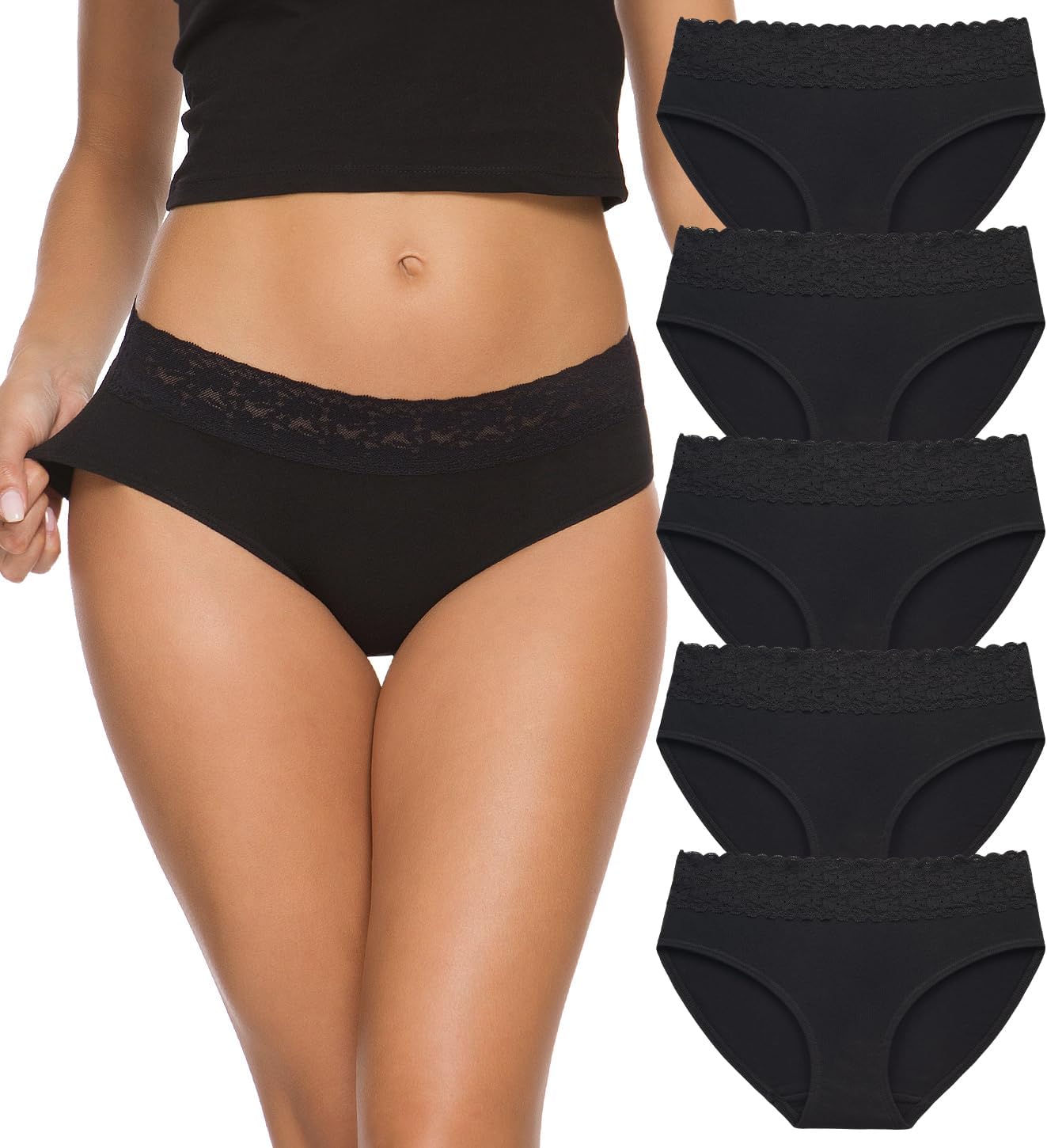 Hipster Panties for Women Underwear Lace Bikini Hip-huggers Panties 5 Pack