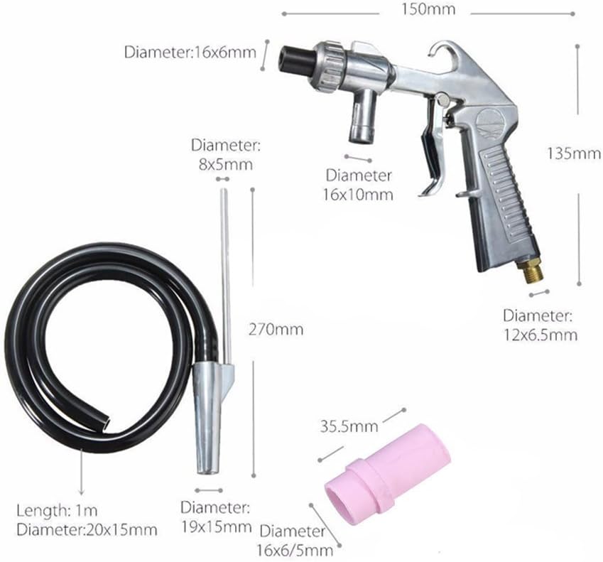 Jewboer Sandblaster Sand Blaster Gun Kit for Abrasive Media Blaster Sandblasting Cabinet with Hose Nozzles Tip