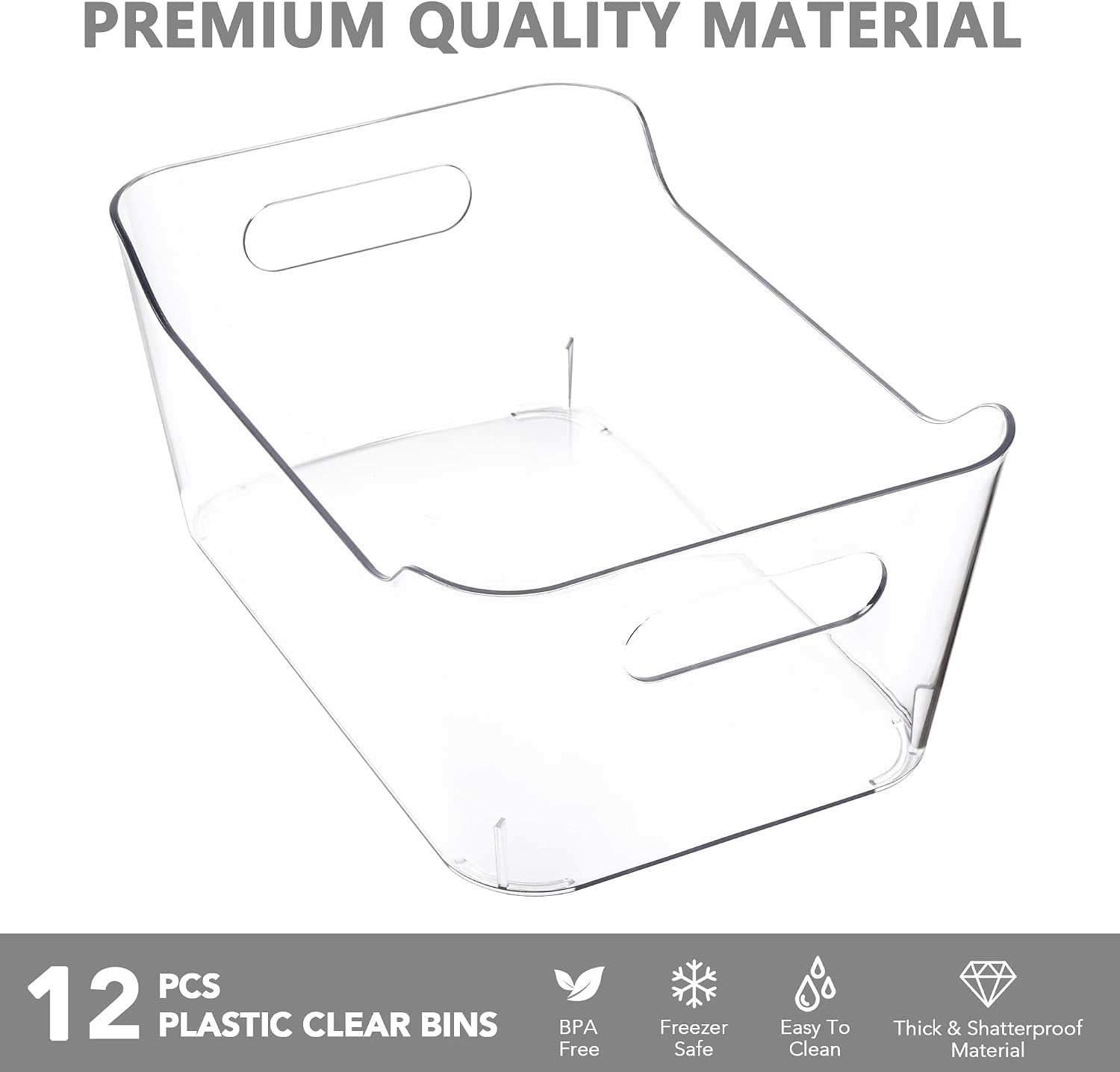 Tiawudi 12 Pack Plastic Storage Bins, Multi-Use Organizer Bins, Pantry Organizer, Clear Storage Containers for Home, Kitchen, Office, Cabinet