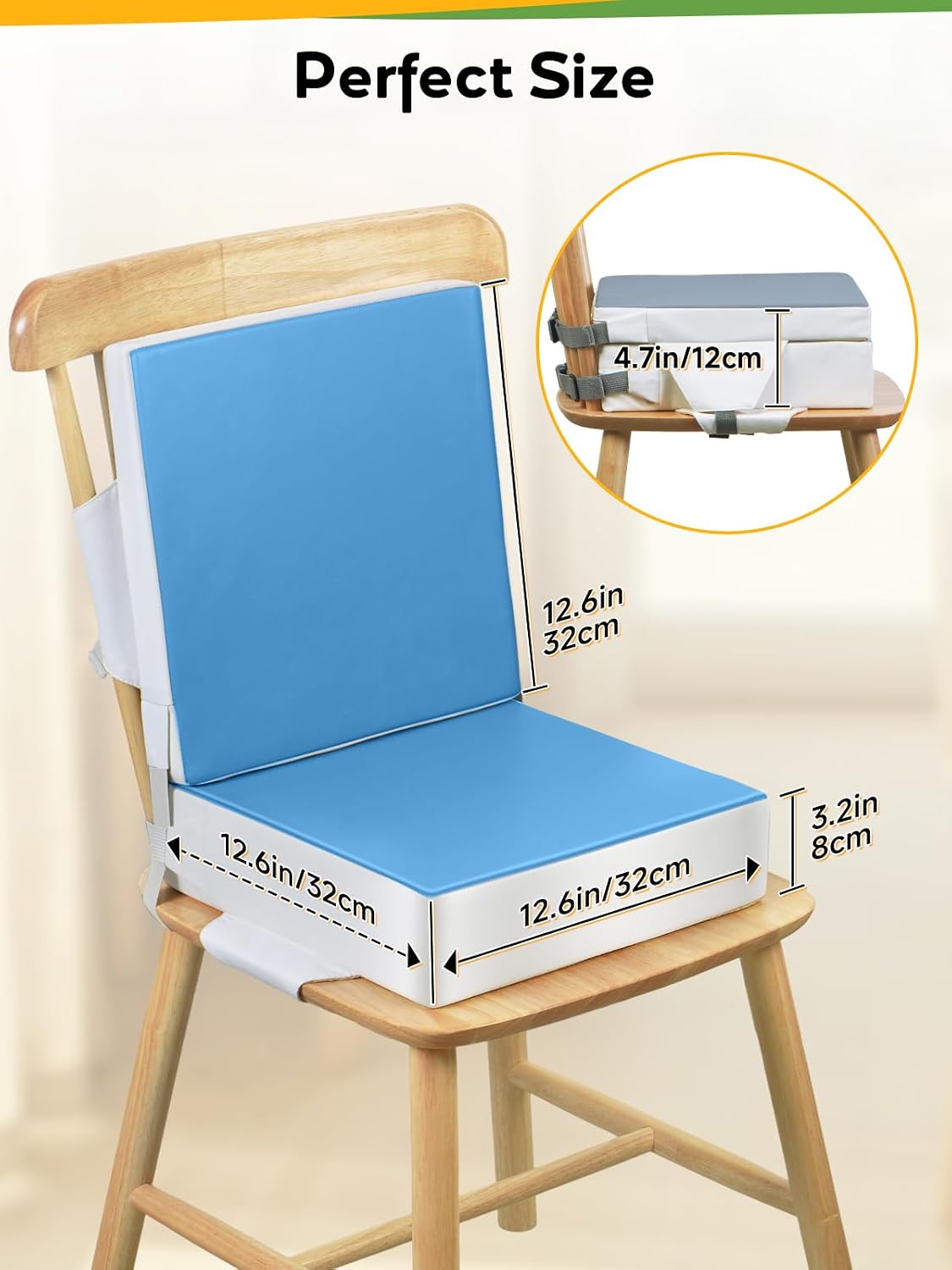 Booster Seat for Kitchen Chair - Toddler Booster Seat for Dining Table - PU Washable Double-Safety Straps with Buckle