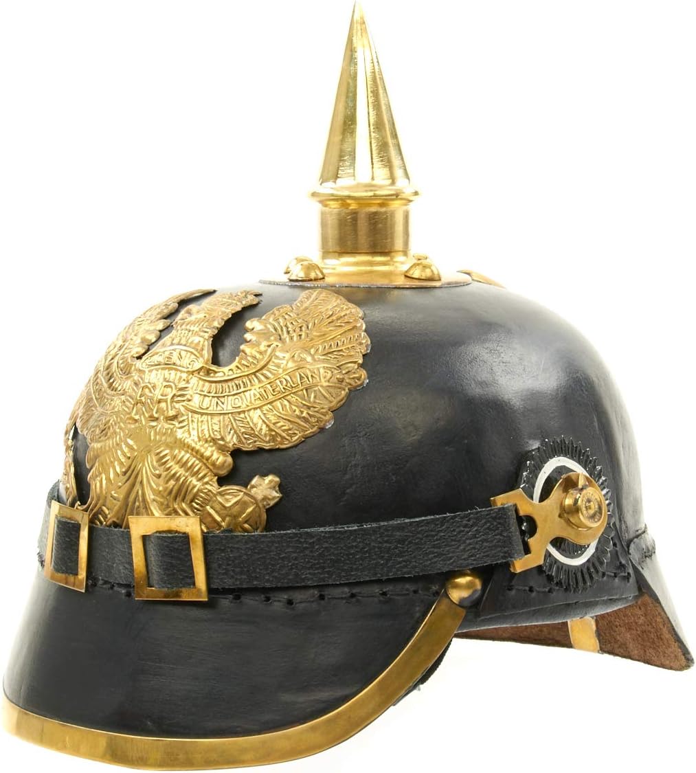 Medieval Replicas Imperial German Spiked Pickelhaube Officer Helmet- Black Leather & Brass