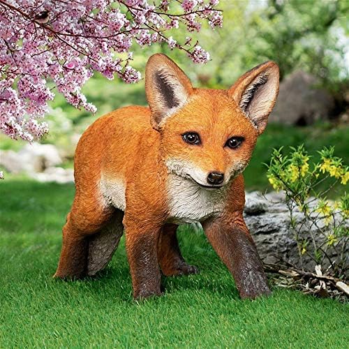 Design Toscano Simon The Woodland Fox Indoor/Outdoor Garden Statue for Patio, Pool or Lawn, 18 Inch Tall, Cast Stone Resin, Red Orange Paint