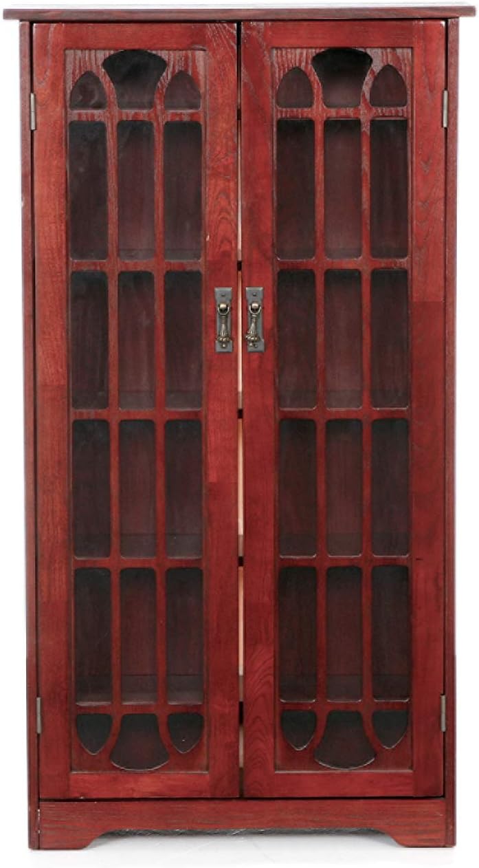 SEI Furniture - Window Pane Media Cabinet - Cherry - Transitional Design, Brown Glass and Wood - Ideal for Home Office, Living Room (MS1073)