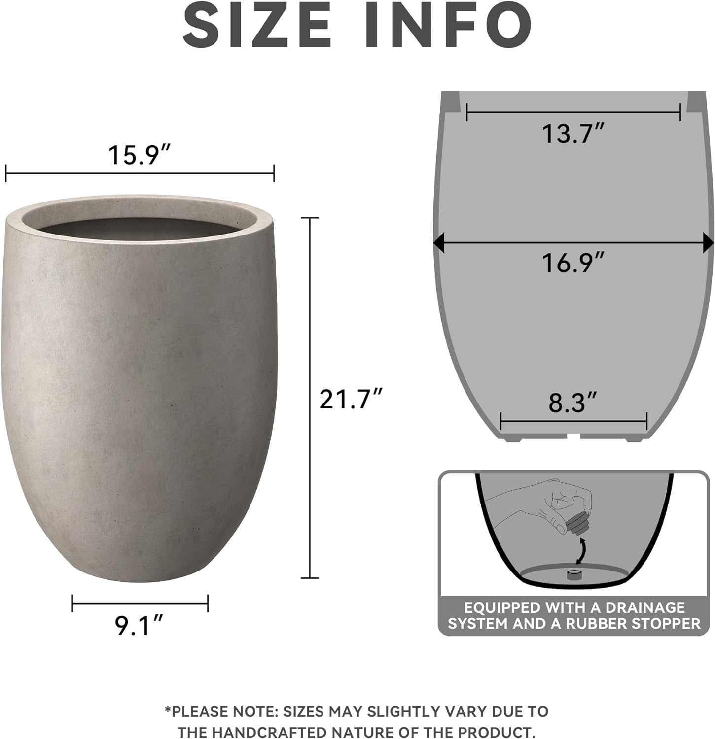 Kante Tall Concrete Planter 21.7" Modern White Floor Pot for Indoor Outdoor